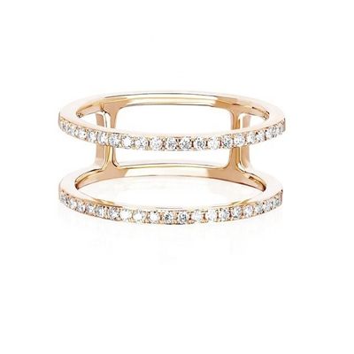 Blanc CZ Double rangée Anneaux empilables Or 18K Plaqué Vrai 925 Sterling Argent Cristal Cube Zircon bijoux
