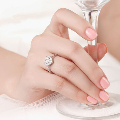 En cuivre, en forme de cœur, clair, CZ 925 argent sterling, bague éternité