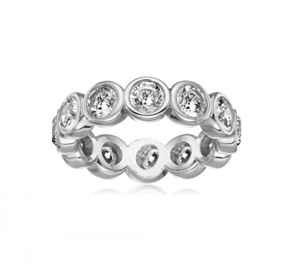 Classique Ins 18K plaqué or Bezel Setting CZ Eternity Band 925 Sterling Anneaux en argent