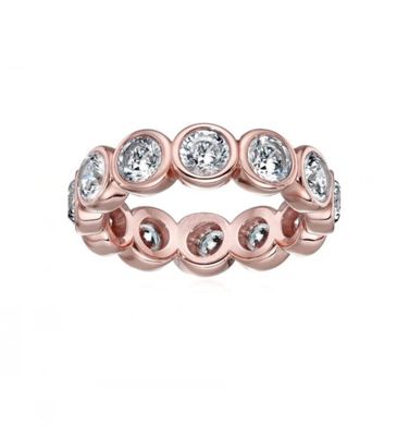 Classique Ins 18K plaqué or Bezel Setting CZ Eternity Band 925 Sterling Anneaux en argent