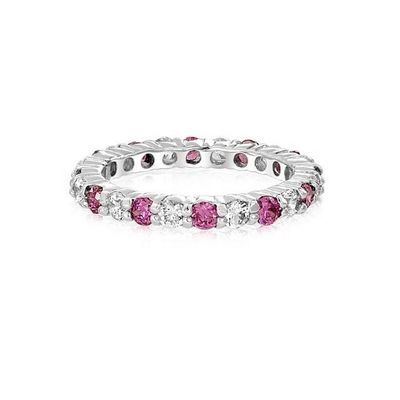 925 Silver Eternity Band Ring avec placage en or rose et pierre de naissance
