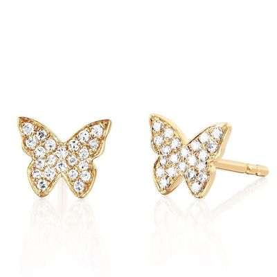Des boucles d'oreilles en or 18K enduites de papillon avec un cadre blanc et du zircon
