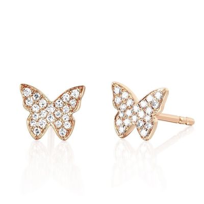Des boucles d'oreilles en or 18K enduites de papillon avec un cadre blanc et du zircon