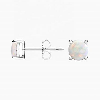 Or 18K 6MM Solitaire Boucles d'oreilles Opal Stud Pour les femmes et les filles bijoux de qualité