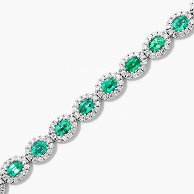 5.7mm Largeur de Zircon Bracelet de tennis Ovale Émeraude Blanc 14K Bracelet d' Or Femmes