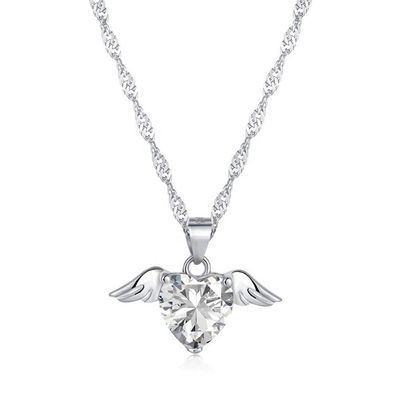 S925 Silver Sterling Love Wings Collier pour femmes Coeur Circon Collarbone Chaîne de bijoux