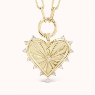 18K Or Blanc CZ Spiked Amour Coeur Charme Collier 925 Argent Pendeurs