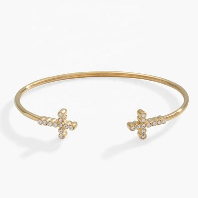 925 14K Bracelet en or Croix Bracelet avec Zircon de cristal pavé Pour les femmes