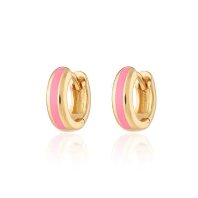 925 Logo personnalisé 18K or plaqué émail rose Boucles d'oreilles Huggie Pour le look chic des femmes