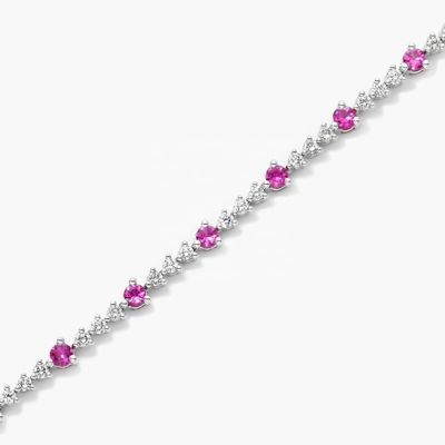 Bracelet de tennis en rubis de zircon blanc de 3 mm en coupe ronde Bracelet de tennis en argent sterling