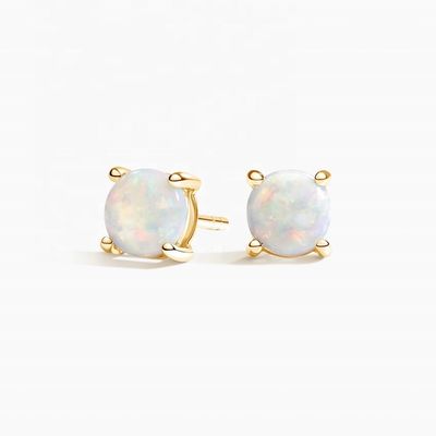 Or 18K 6MM Solitaire Boucles d'oreilles Opal Stud Pour les femmes et les filles bijoux de qualité