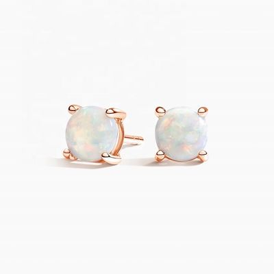 Or 18K 6MM Solitaire Boucles d'oreilles Opal Stud Pour les femmes et les filles bijoux de qualité