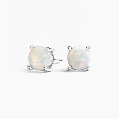 Or 18K 6MM Solitaire Boucles d'oreilles Opal Stud Pour les femmes et les filles bijoux de qualité