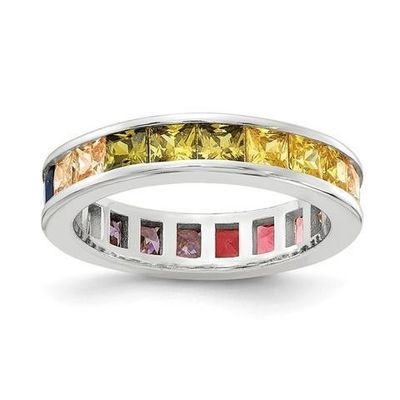 Couleur Cube Zircon Eternité bague de mariage pour les femmes 925 argent