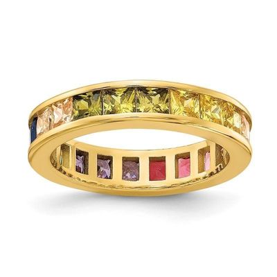 Couleur Cube Zircon Eternité bague de mariage pour les femmes 925 argent