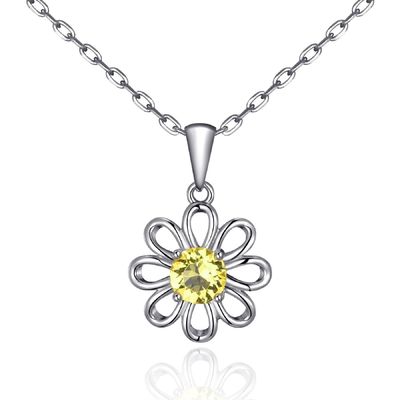Collier de tournesol en argent sterling 925 avec chaîne de bijoux design jaune cube zircon