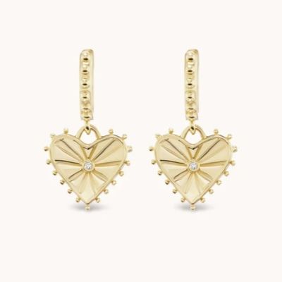 14K plaqué en or Dangle Drop Heart Huggies Boucles d'oreilles pour femmes sont 925 Sterling Silver