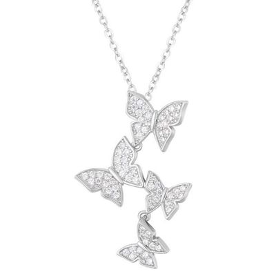 925 Sterling Silver Blanc or Platé Micron Pave 4 Papillons Charme Pendant Pour Les Femmes