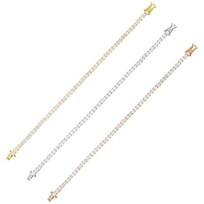 Article chaud 925 argent sterling plaqué en or 3 mm de zirconium cube bracelet de tennis pour femmes