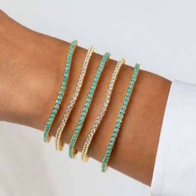Article chaud 925 argent sterling plaqué en or 3 mm de zirconium cube bracelet de tennis pour femmes