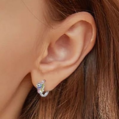 Unicorn enduit de rhodium Colorier émail Huggies Boucles d'oreilles pour adolescents bijoux de mode