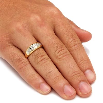 Ensemble de bague de mariage en argent / laiton pour hommes en diamant en or 18 carats plaqué avec des diamants pavés