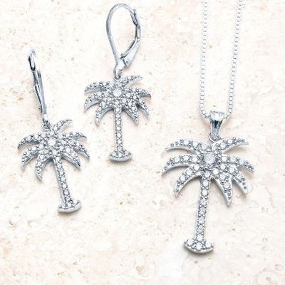 Des boucles d'oreilles en argent sterling 925 pour femmes avec dessin de palmier et zircon blanc CZ diamant