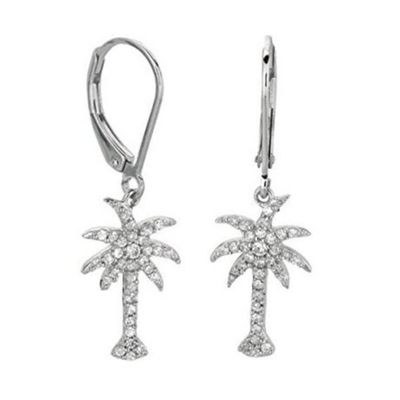 Des boucles d'oreilles en argent sterling 925 pour femmes avec dessin de palmier et zircon blanc CZ diamant