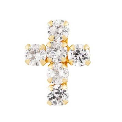 925 Sterling Silver Blanc Cube Zirconia Croix Bouton Boucles d'oreilles avec 18K or