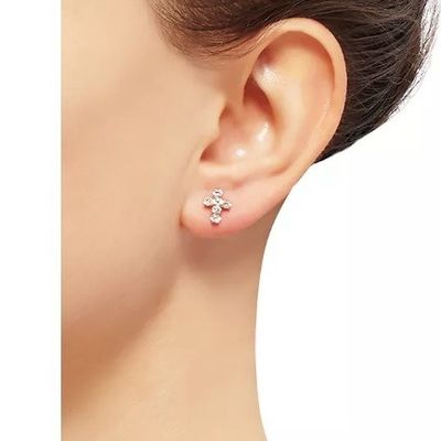 925 Sterling Silver Blanc Cube Zirconia Croix Bouton Boucles d'oreilles avec 18K or