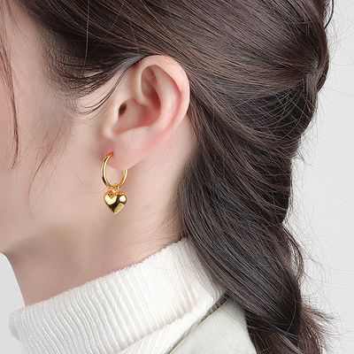 925 Sterling Silver Heart Shape Women Girl Hoop Boucles d'oreilles Brésiliennes ornées bijoux