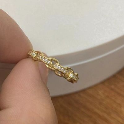 Chaîne de chaîne de bordure 18K or délicat individuel Super Fée 925 Sterling Silver Ring