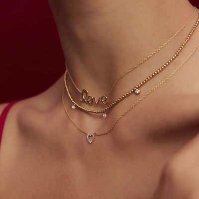 Collier d'amour en argent solide 925 14K plaqué en or Collier d'amour en argent solide 14K Collier d'amour en argent solide 925 Collier d'amour en or pour femmes Cadeau de la Saint-Valentin