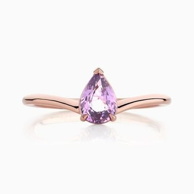 Or rose plaqué 925 Sterling Silver Pear Cut Purple Sapphire courbée anneau empilable