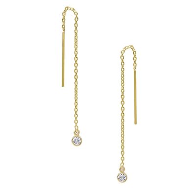 925 Sterling Silver Simply 18K plaqué or Boucle d'oreille à chaîne de la femme