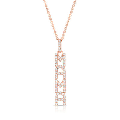 Élégante 925 Sterling Argent 14K Or MAMA Collier flottant Long Collier