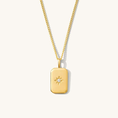 Collier pour enfants en argent sterling 925 plaqué or avec petite étoile rectangulaire