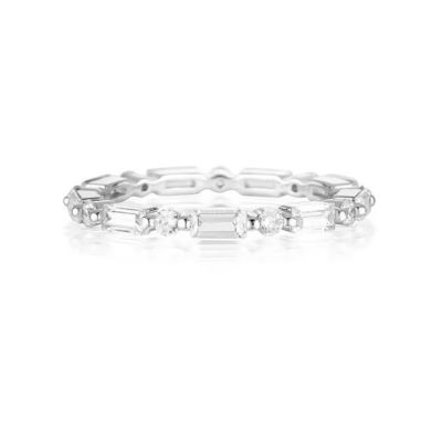 Or 18 carats simple moderne découpé rectangulaire blanc CZ 925 argent sterling Femme éternelle bague cadeau de fête