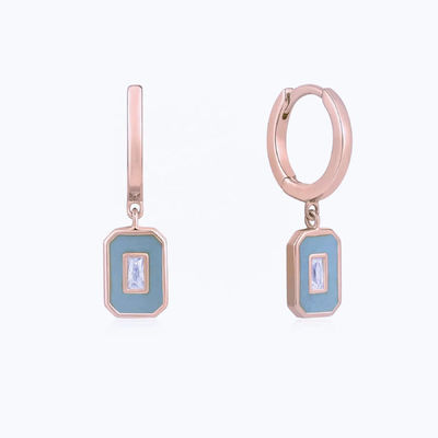 Boucles d'oreilles créoles en émail Baguette CZ Argent 925 Plaqué Or 18 carats Bijoux faits à la main pour femmes