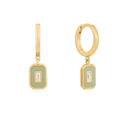 Boucles d'oreilles créoles en émail Baguette CZ Argent 925 Plaqué Or 18 carats Bijoux faits à la main pour femmes