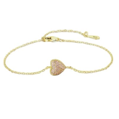Bracelet de cœur en argent sterling 925 avec zircon pour femmes