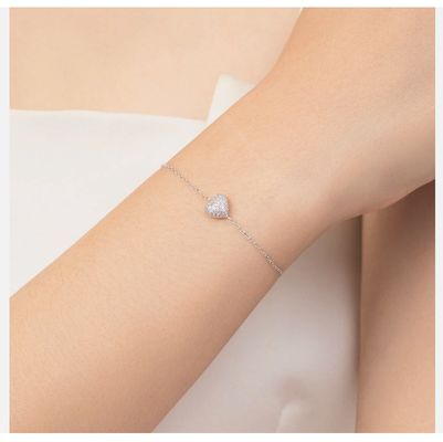 Bracelet de cœur en argent sterling 925 avec zircon pour femmes