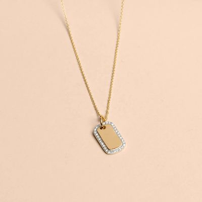 Collier gravé en zircon plaqué au rhodium en or 925 argent sterling