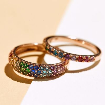 Anneau en or plaqué arc-en-ciel zircon 925 argent sterling