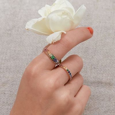 Anneau en or plaqué arc-en-ciel zircon 925 argent sterling
