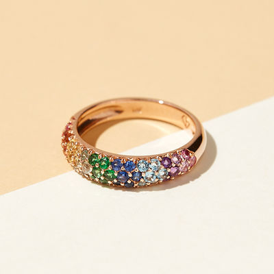 Anneau en or plaqué arc-en-ciel zircon 925 argent sterling