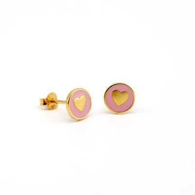 Boucles d'oreilles à clous en forme de cœur de 8 mm en argent sterling 925 avec émail rose