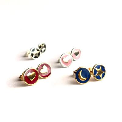 Boucles d'oreilles à clous en forme de cœur de 8 mm en argent sterling 925 avec émail rose