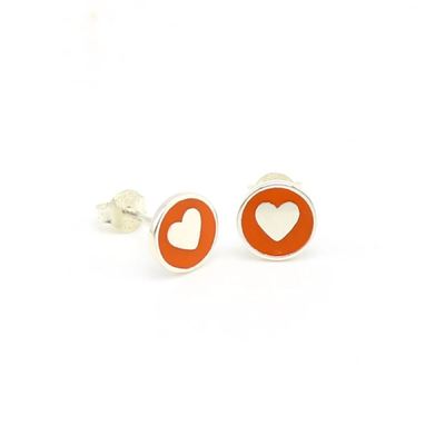 Boucles d'oreilles à clous en forme de cœur de 8 mm en argent sterling 925 avec émail rose