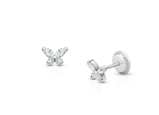 Boucles d'oreilles à clous papillon en argent sterling 925 plaqué or 18 carats 1,5 g
